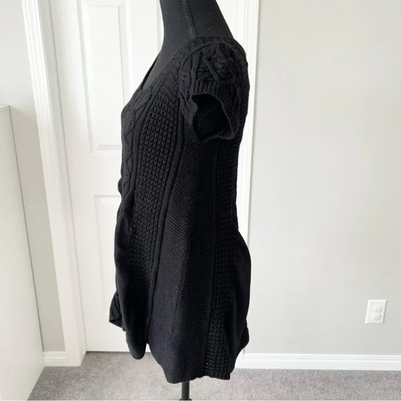 Crea Concept Pure Wool Cable Knit Flared Peplum Hem Short Sleeve Sweater - Picture 2 of 14